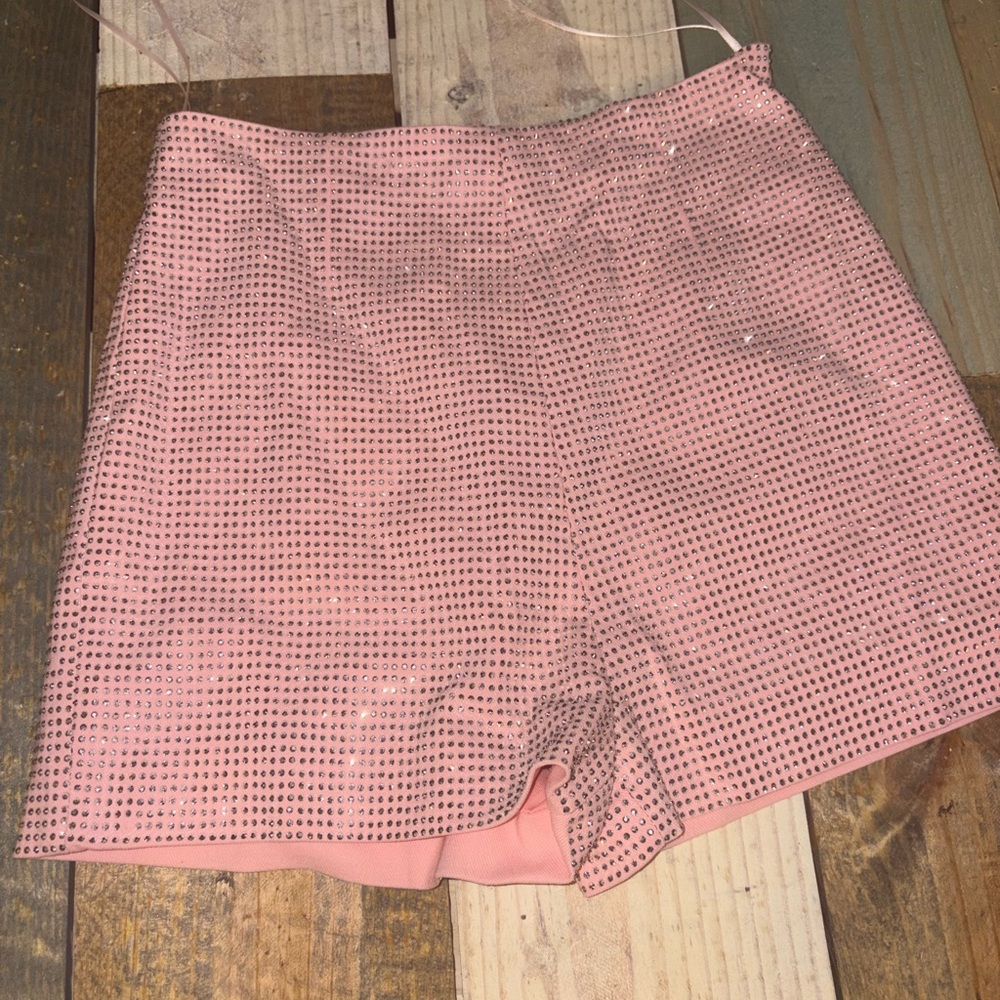 Pink Rhinestone Embellished Shorts
